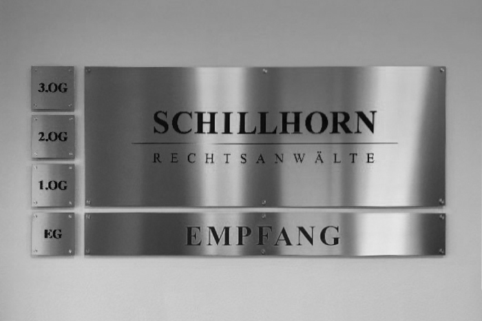 Empfangsschild Schillhorn Rechtsanwälte